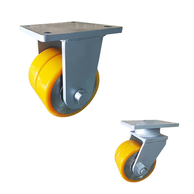 8 Inch 2T Orange Super Heavy Duty Casters Steel PU Twin Wheel Swivel Industrial Casters