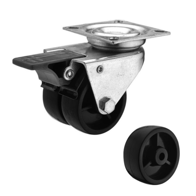 2 Inch Top Plate Type Light Duty Twin Wheel Plastic Caster Wheels Low Profile OEM