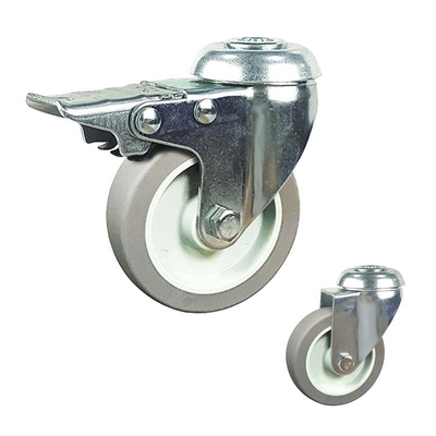 100x27mm 360° Rotating Bolt Hole Swivel Head TPR Furnitures Light Duty Casters With Total Brake