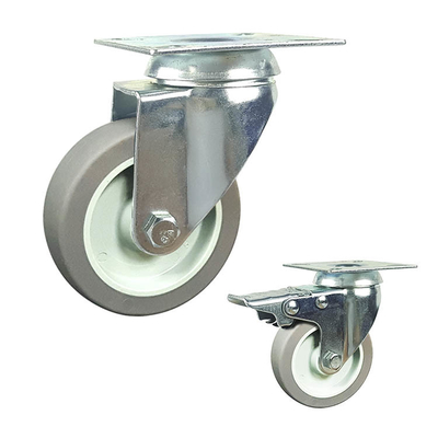 100x27mm 360° Rotating Bolt Hole Swivel Head TPR Furnitures Light Duty Casters With Total Brake
