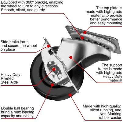 Rodízios de Nylon com Placa de Montagem, Rolamento de Esferas e Roda de Núcleo Sólido, Soluções de Mobilidade Duráveis de Grau Industrial para Serviço Pesado